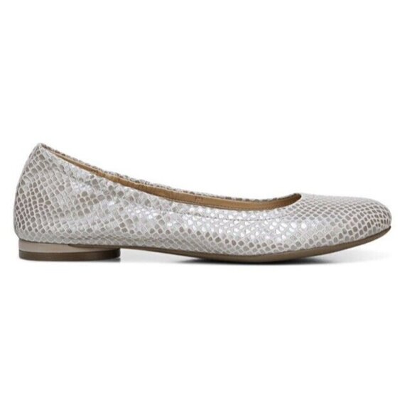 Vionic Ballet Flat Alexa Leather Lizard Aluminum Womens 7.5‎ Arch Support New - Picture 4 of 7